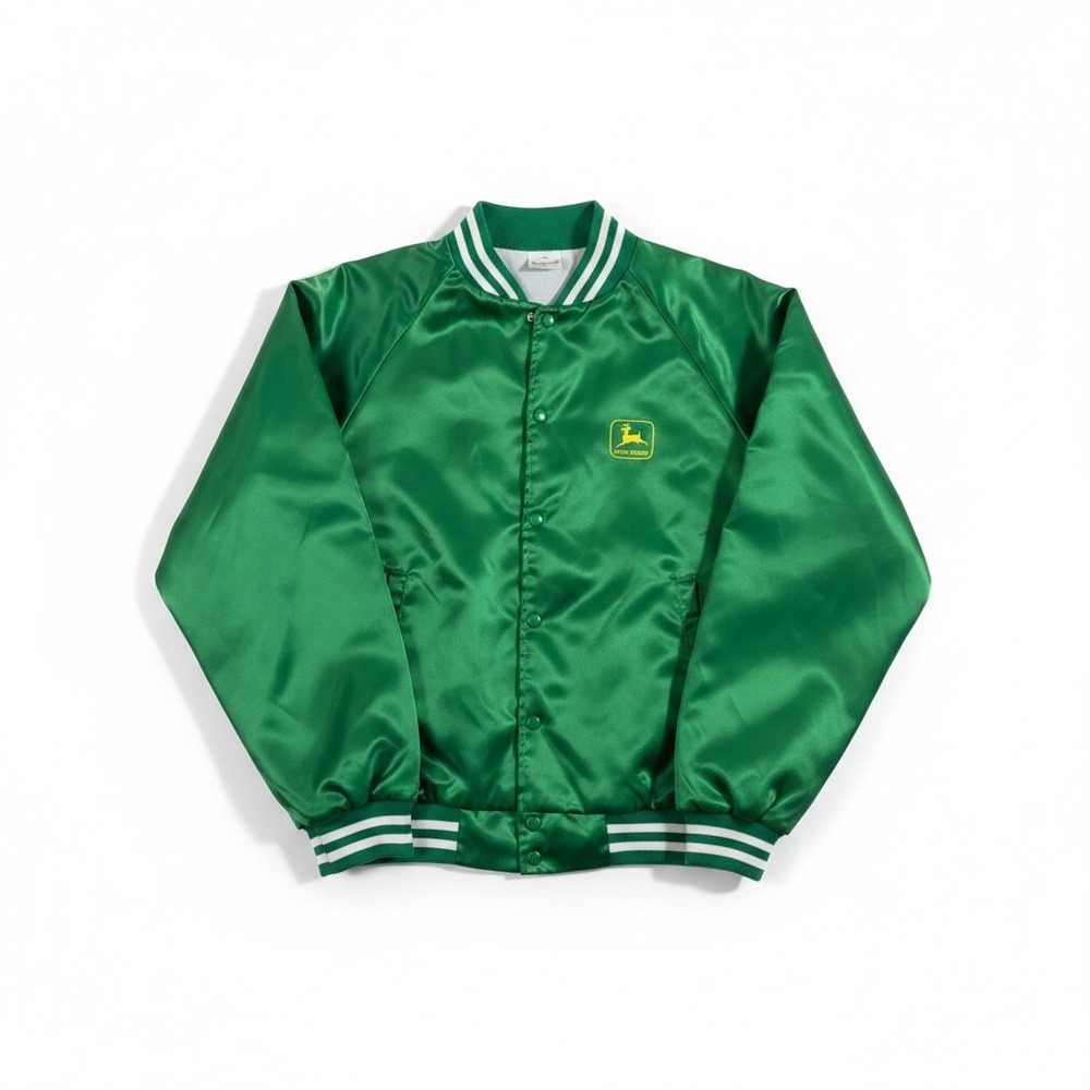 Vintage John Deere Auburn Sportswear Green Satin Bomber Jacket Mens Large USA - Picture 3 of 12